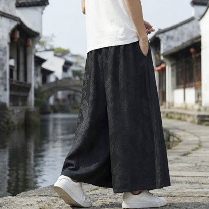 Buddha Stones Pantalon d'été décontracté style Tang à cordon de serrage et ourlet à la cheville, motif dragon, jambes larges - image 13