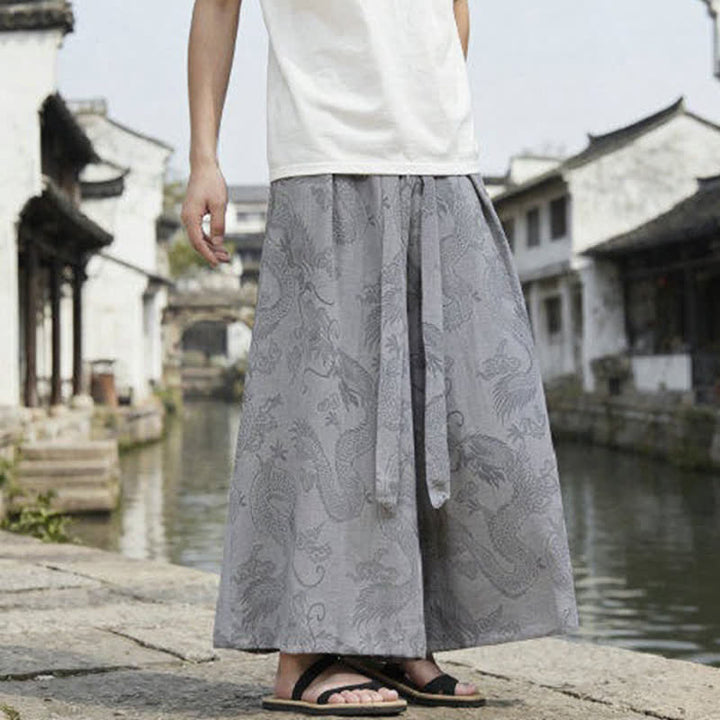Buddha Stones Pantalon d'été décontracté style Tang à cordon de serrage et ourlet à la cheville, motif dragon, jambes larges - image 29
