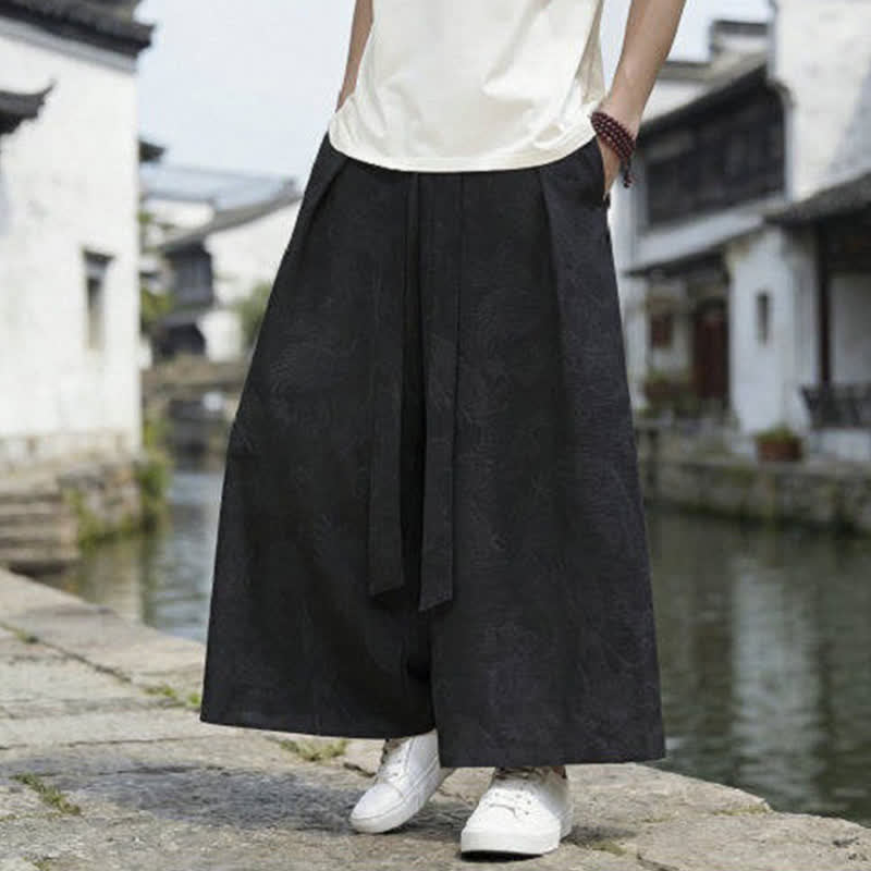 Buddha Stones Pantalon d'été décontracté style Tang à cordon de serrage et ourlet à la cheville, motif dragon, jambes larges - image 14