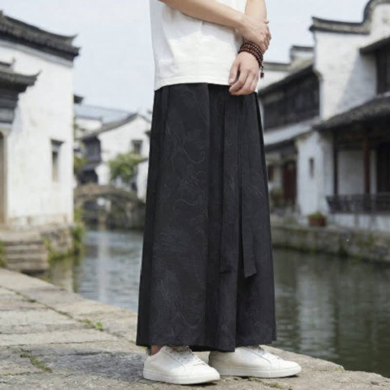 Buddha Stones Pantalon d'été décontracté style Tang à cordon de serrage et ourlet à la cheville, motif dragon, jambes larges - image 10