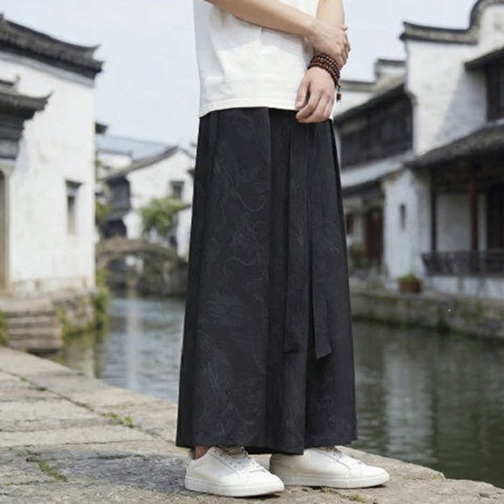 Buddha Stones Pantalon d'été décontracté style Tang à cordon de serrage et ourlet à la cheville, motif dragon, jambes larges - image 10