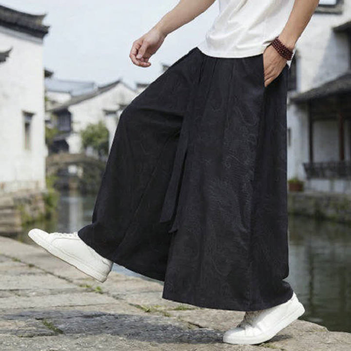 Buddha Stones Pantalon d'été décontracté style Tang à cordon de serrage et ourlet à la cheville, motif dragon, jambes larges - image 15
