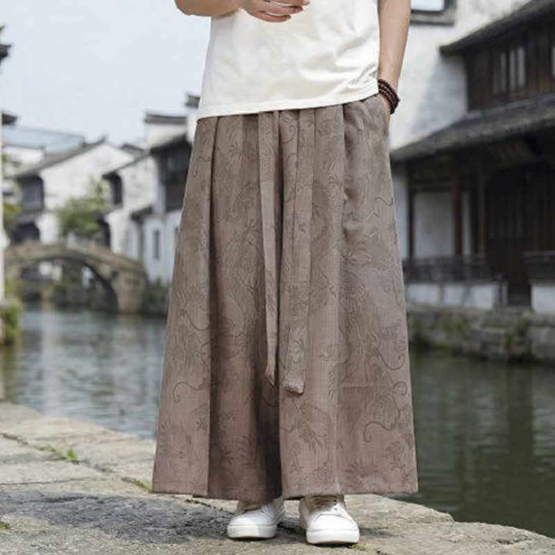 Buddha Stones Pantalon d'été décontracté style Tang à cordon de serrage et ourlet à la cheville, motif dragon, jambes larges - Tanné - US/UK/AU46，EU56 (5XL) - image 17