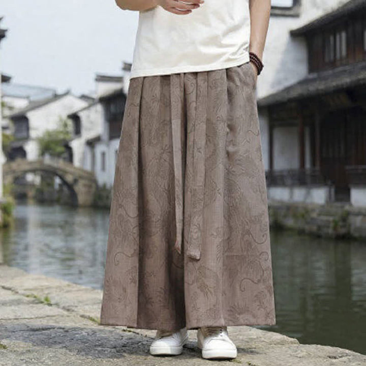Buddha Stones Pantalon d'été décontracté style Tang à cordon de serrage et ourlet à la cheville, motif dragon, jambes larges - Tanné - US/UK/AU46，EU56 (5XL) - image 17