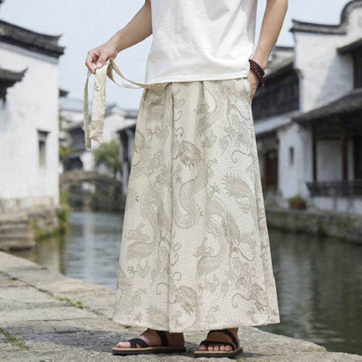 Buddha Stones Pantalon d'été décontracté style Tang à cordon de serrage et ourlet à la cheville, motif dragon, jambes larges - image 40