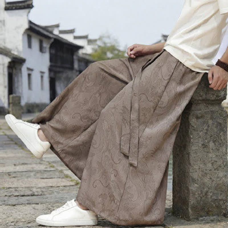Buddha Stones Pantalon d'été décontracté style Tang à cordon de serrage et ourlet à la cheville, motif dragon, jambes larges - image 24