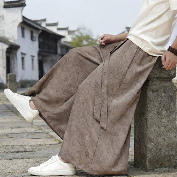 Buddha Stones Pantalon d'été décontracté style Tang à cordon de serrage et ourlet à la cheville, motif dragon, jambes larges - image 24