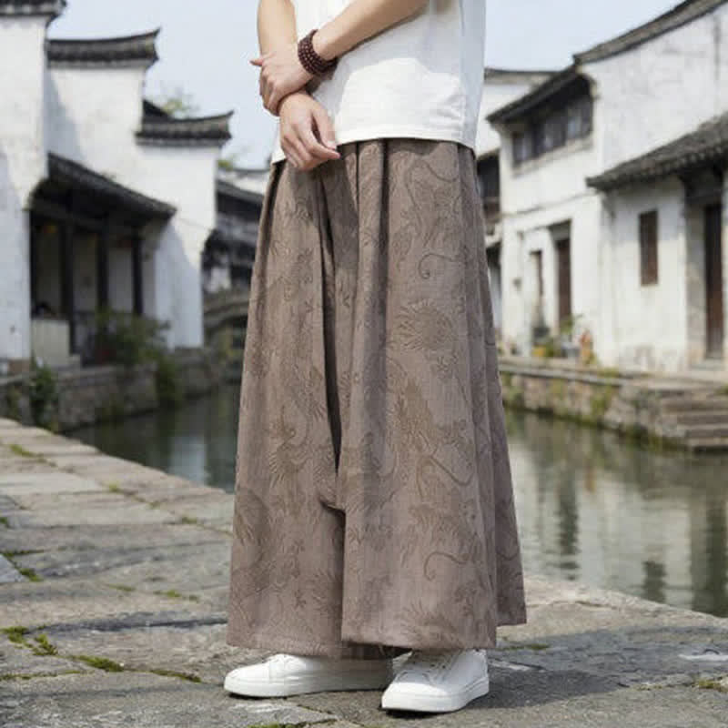Buddha Stones Pantalon d'été décontracté style Tang à cordon de serrage et ourlet à la cheville, motif dragon, jambes larges - image 22