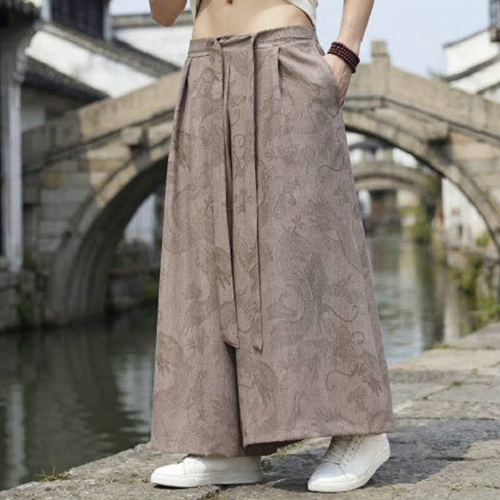 Buddha Stones Pantalon d'été décontracté style Tang à cordon de serrage et ourlet à la cheville, motif dragon, jambes larges - image 19