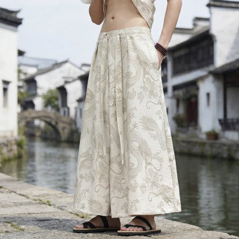 Buddha Stones Pantalon d'été décontracté style Tang à cordon de serrage et ourlet à la cheville, motif dragon, jambes larges - image 38