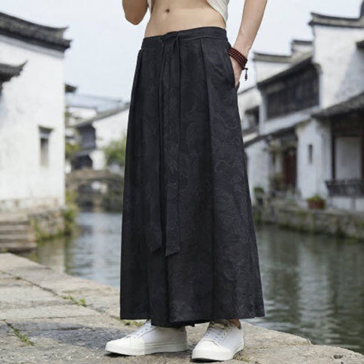Buddha Stones Pantalon d'été décontracté style Tang à cordon de serrage et ourlet à la cheville, motif dragon, jambes larges - image 11