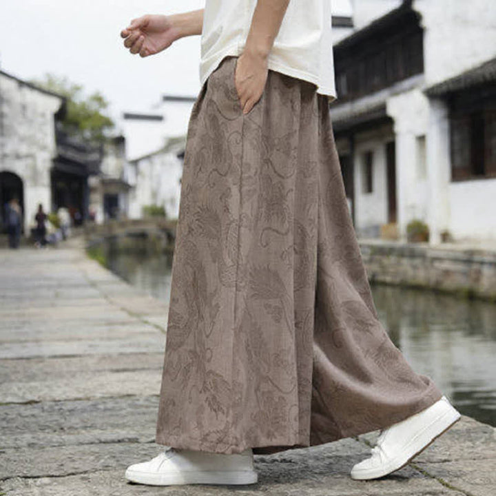 Buddha Stones Pantalon d'été décontracté style Tang à cordon de serrage et ourlet à la cheville, motif dragon, jambes larges - image 21