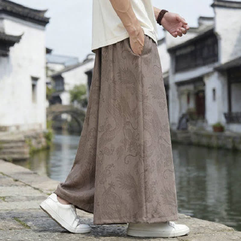 Buddha Stones Pantalon d'été décontracté style Tang à cordon de serrage et ourlet à la cheville, motif dragon, jambes larges - image 20