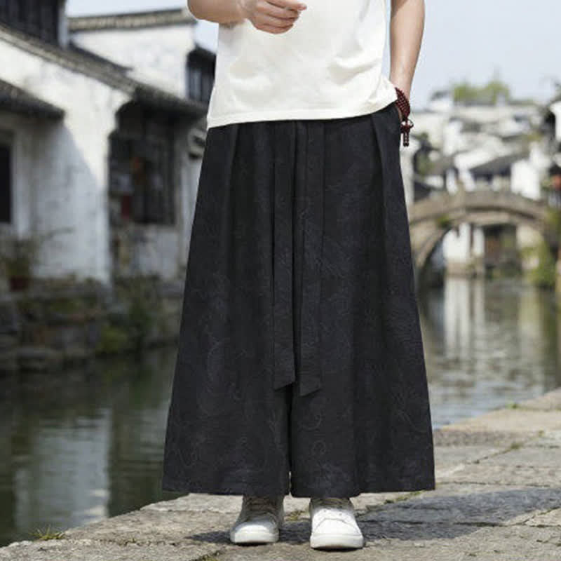 Buddha Stones Pantalon d'été décontracté style Tang à cordon de serrage et ourlet à la cheville, motif dragon, jambes larges - Noir - US/UK/AU46，EU56 (5XL) - image 9