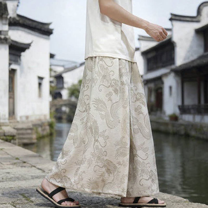 Buddha Stones Pantalon d'été décontracté style Tang à cordon de serrage et ourlet à la cheville, motif dragon, jambes larges - image 36