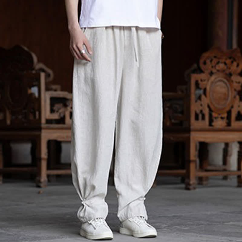 Buddha Stones Pantalon d'été décontracté vintage à taille élastique et cordon de serrage, coupe fuselée, pour homme - image 1