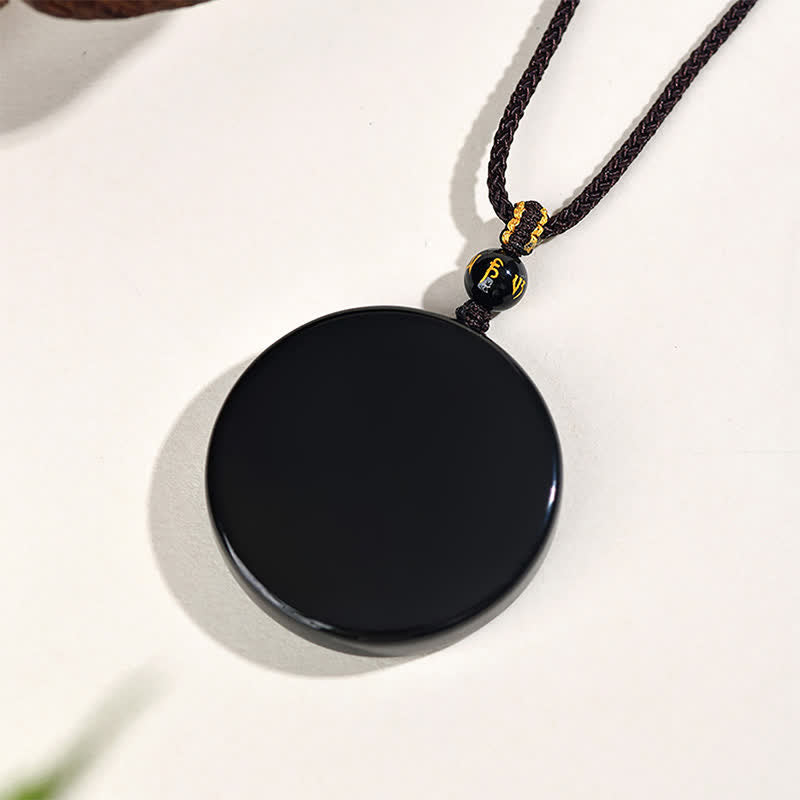 Buddha Stones Collier de protection en obsidienne noire ronde et corde tressée - image 1