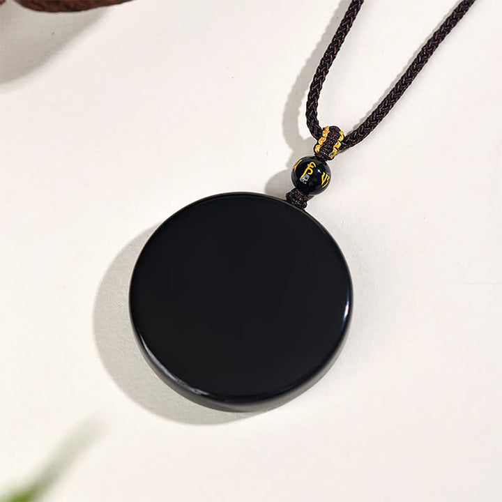 Buddha Stones Collier de protection en obsidienne noire ronde et corde tressée - image 10