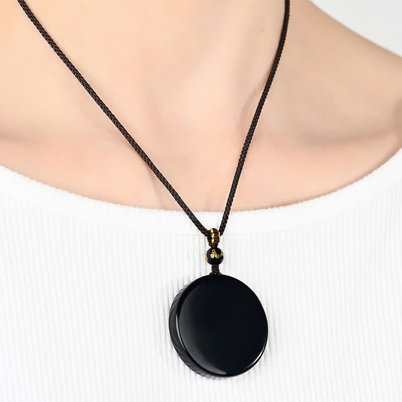 Buddha Stones Collier de protection en obsidienne noire ronde et corde tressée - image 4