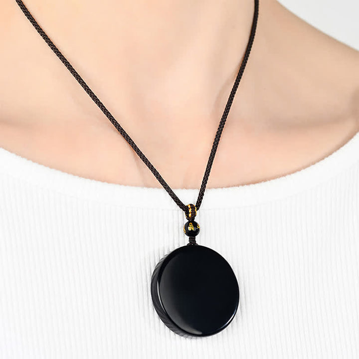 Buddha Stones Collier de protection en obsidienne noire ronde et corde tressée - image 4