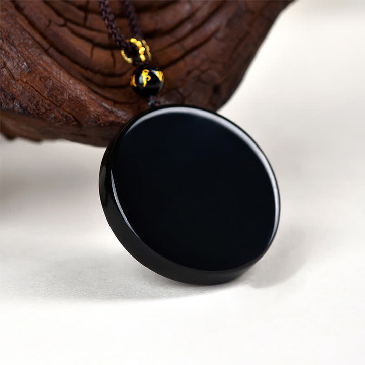 Buddha Stones Collier de protection en obsidienne noire ronde et corde tressée - image 2