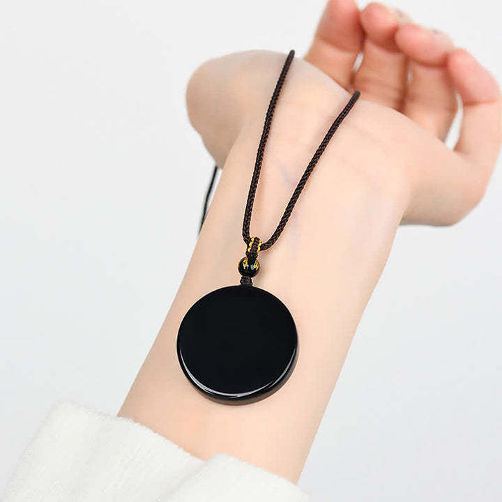 Buddha Stones Collier de protection en obsidienne noire ronde et corde tressée - image 3