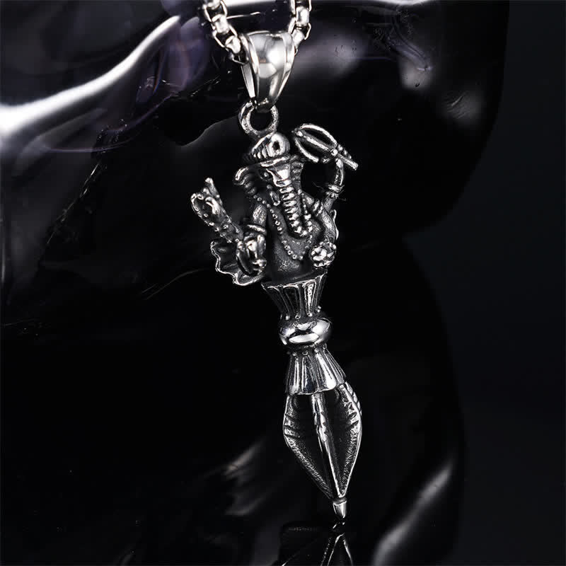 Buddha Stones Collier pendentif Ganesh Vajra en acier inoxydable, symbole de pouvoir spirituel - Ganesh (Force ♥ Sagesse) - image 0