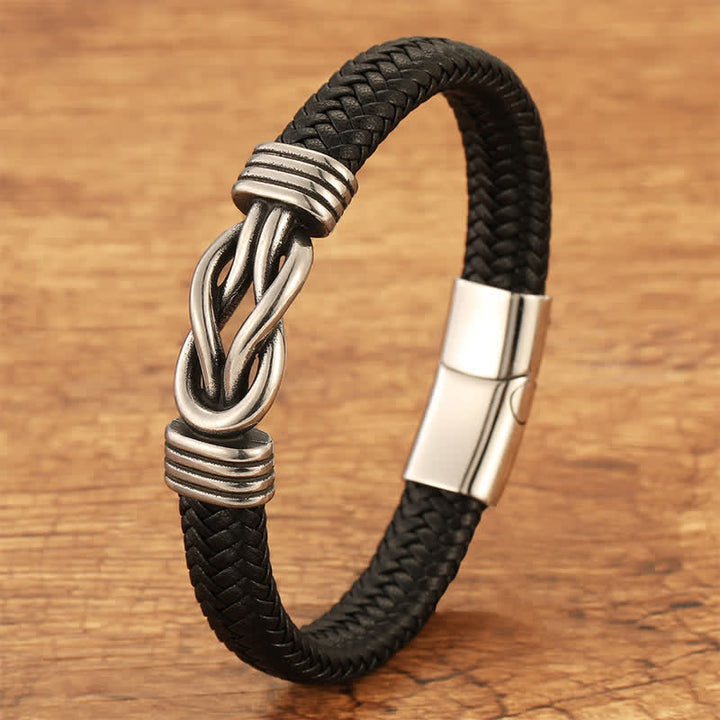 Buddha Stones Bracelet en cuir tressé à nœud infini, robuste et géométrique, pour une durabilité optimale. - Acier - 7,9–8,3 pouces (20–21 cm) - image 0