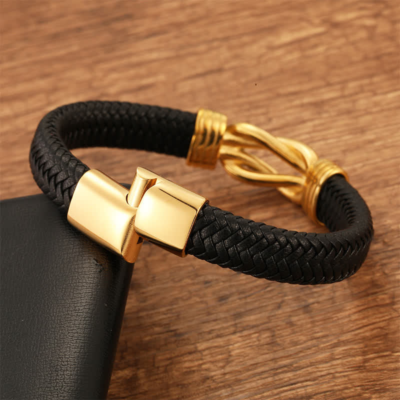 Buddha Stones Bracelet en cuir tressé à nœud infini, robuste et géométrique, pour une durabilité optimale. - image 6