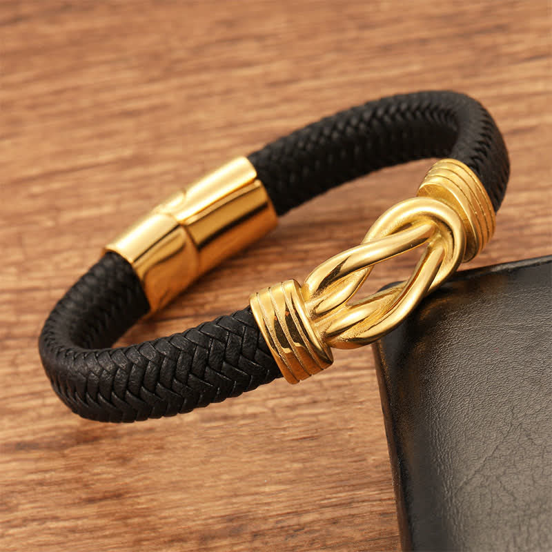Buddha Stones Bracelet en cuir tressé à nœud infini, robuste et géométrique, pour une durabilité optimale. - image 5