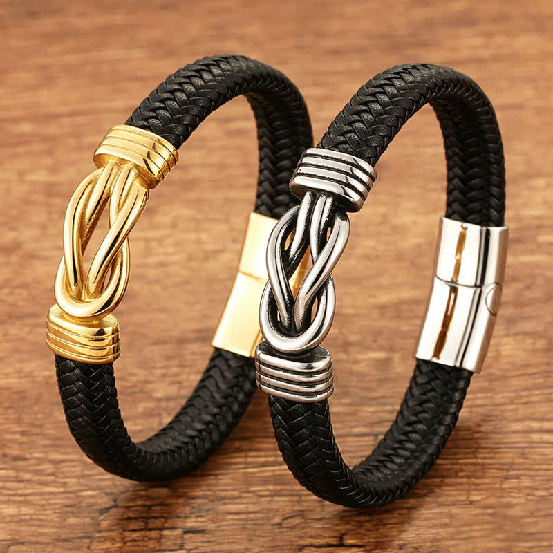 Buddha Stones Bracelet en cuir tressé à nœud infini, robuste et géométrique, pour une durabilité optimale. - image 10
