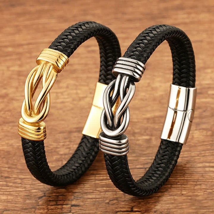 Buddha Stones Bracelet en cuir tressé à nœud infini, robuste et géométrique, pour une durabilité optimale. - image 10