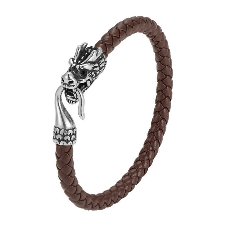 Buddha Stones Bracelet punk en cuir tressé, symbole de force du dragon - image 9