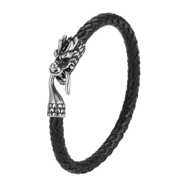Buddha Stones Bracelet punk en cuir tressé, symbole de force du dragon - image 2