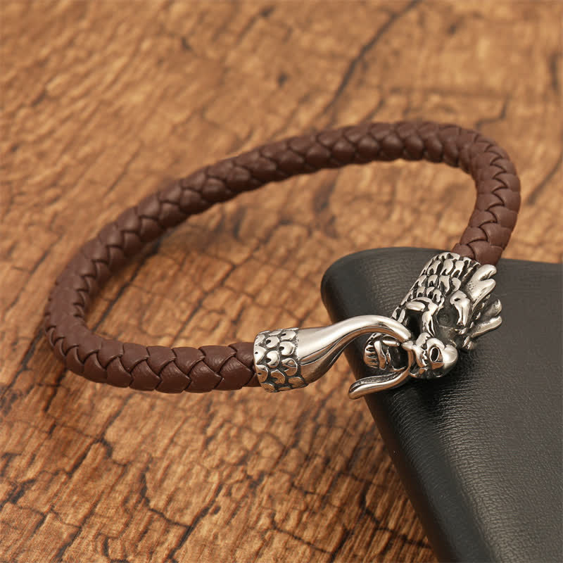 Buddha Stones Bracelet punk en cuir tressé, symbole de force du dragon - image 7