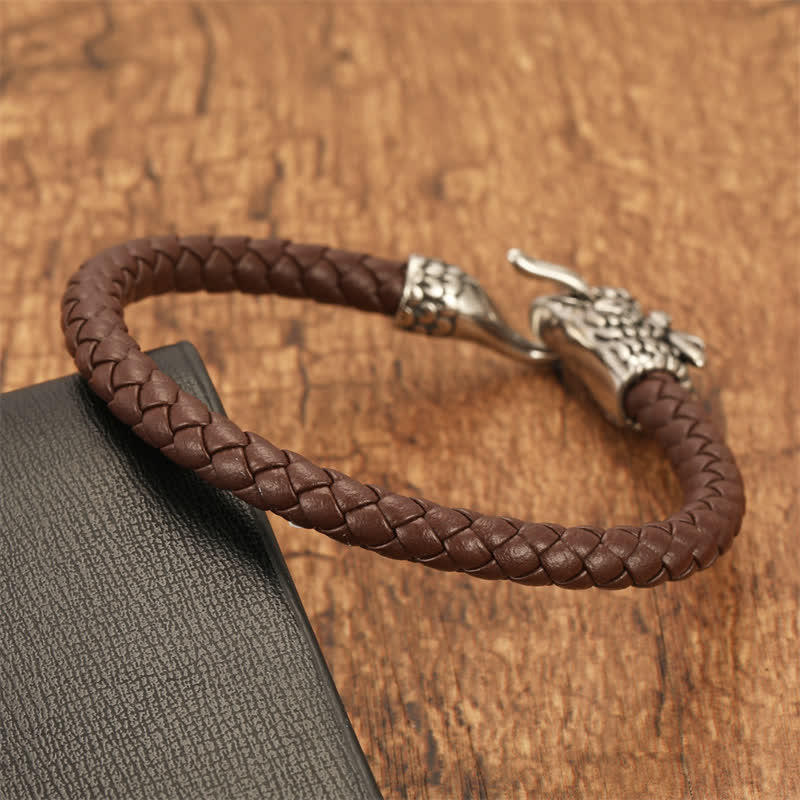 Buddha Stones Bracelet punk en cuir tressé, symbole de force du dragon - image 8