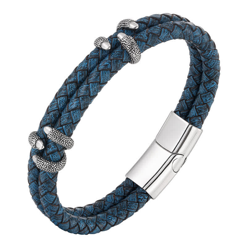Buddha Stones Bracelet en cuir tressé, griffe de dragon et acier inoxydable résistant - image 1