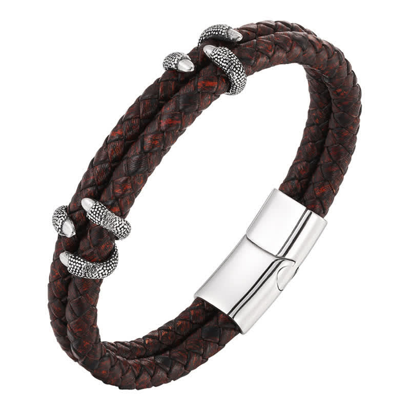 Buddha Stones Bracelet en cuir tressé, griffe de dragon et acier inoxydable résistant - image 5