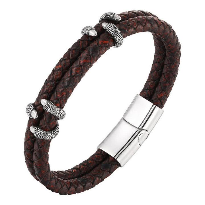Buddha Stones Bracelet en cuir tressé, griffe de dragon et acier inoxydable résistant - image 5