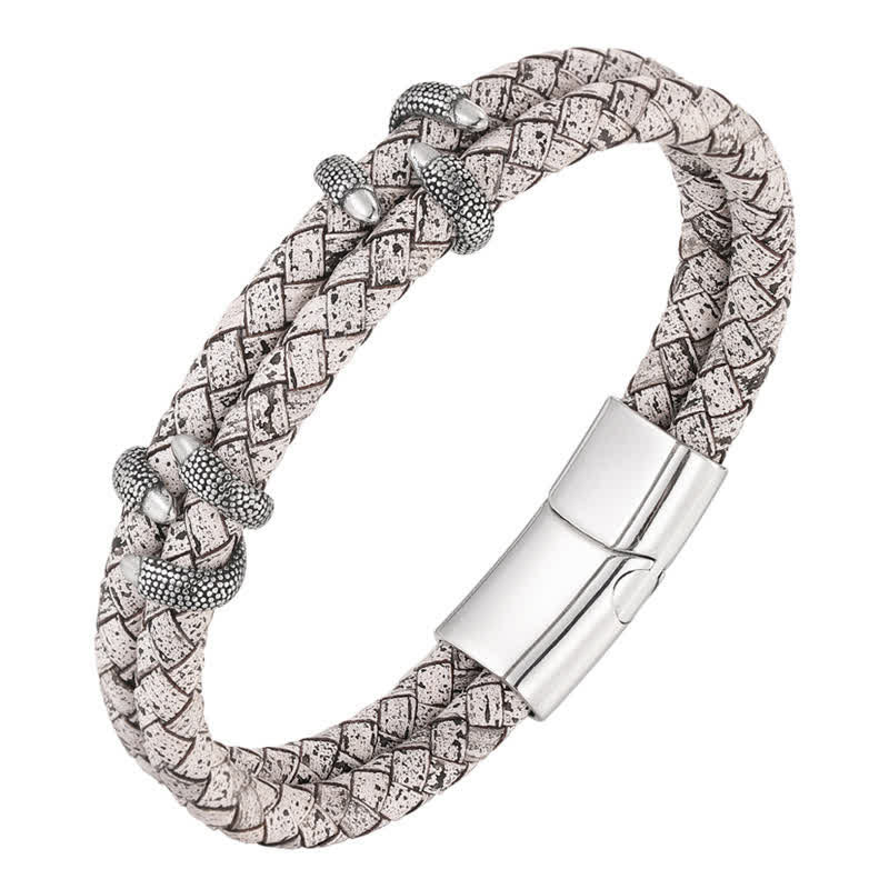 Buddha Stones Bracelet en cuir tressé, griffe de dragon et acier inoxydable résistant - image 10