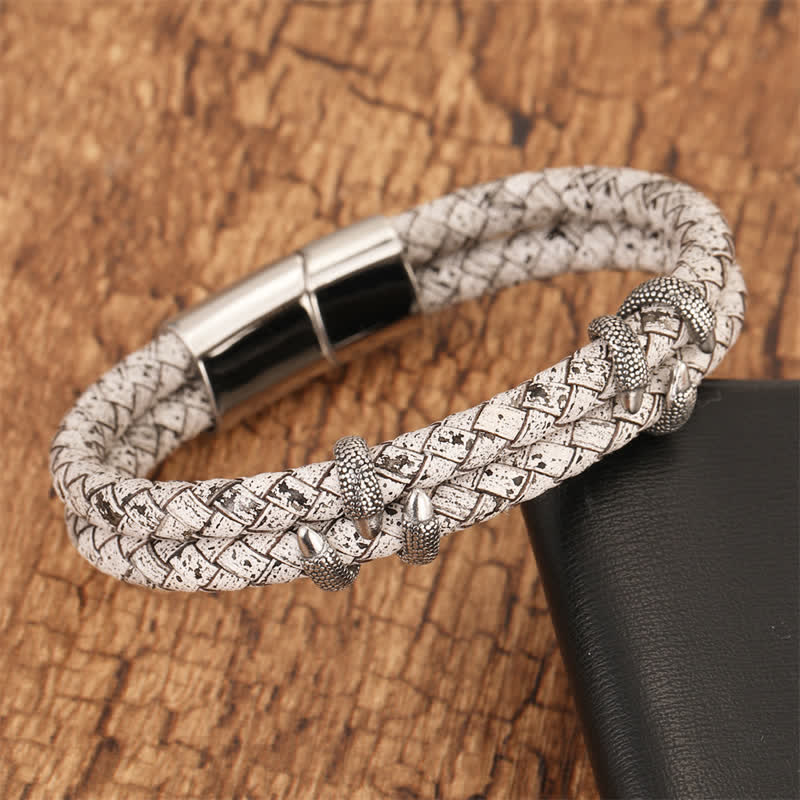 Buddha Stones Bracelet en cuir tressé, griffe de dragon et acier inoxydable résistant - image 7