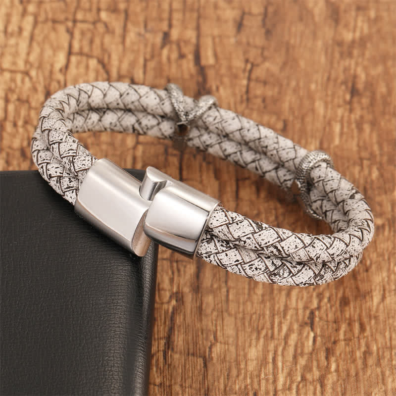 Buddha Stones Bracelet en cuir tressé, griffe de dragon et acier inoxydable résistant - image 8