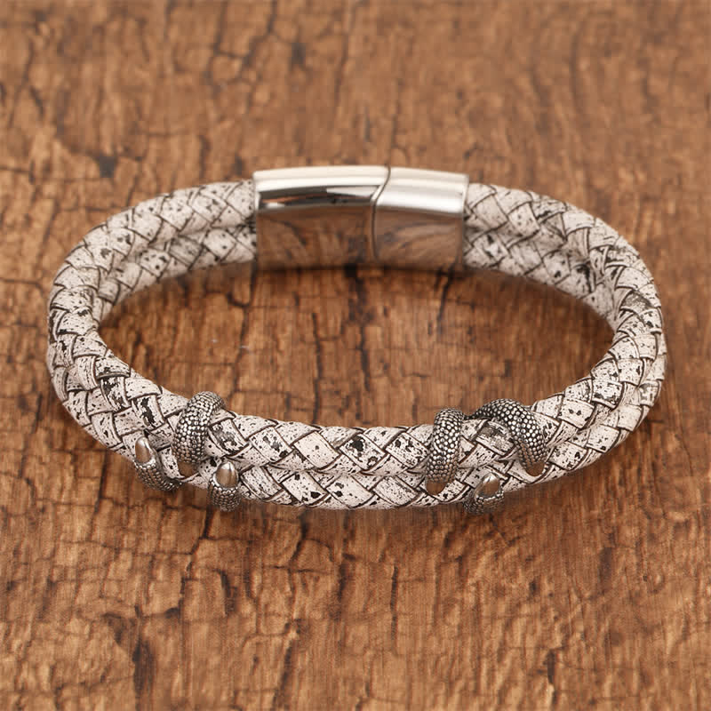 Buddha Stones Bracelet en cuir tressé, griffe de dragon et acier inoxydable résistant - image 9