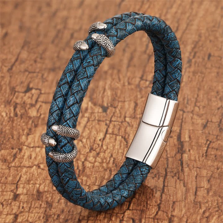 Buddha Stones Bracelet en cuir tressé, griffe de dragon et acier inoxydable résistant - Bleu - 7,9–8,3 pouces (20–21 cm) - image 0