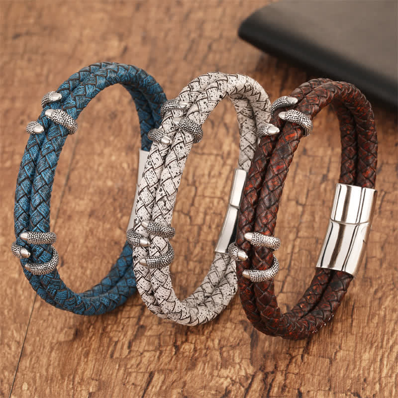 Buddha Stones Bracelet en cuir tressé, griffe de dragon et acier inoxydable résistant - image 11