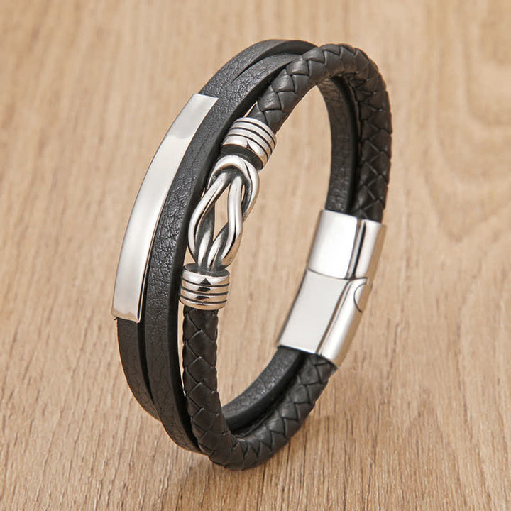 Buddha Stones Bracelet de protection géométrique tressé en cuir tressé avec fermoir magnétique - Noir - 7,9–8,3 pouces (20–21 cm) - image 0