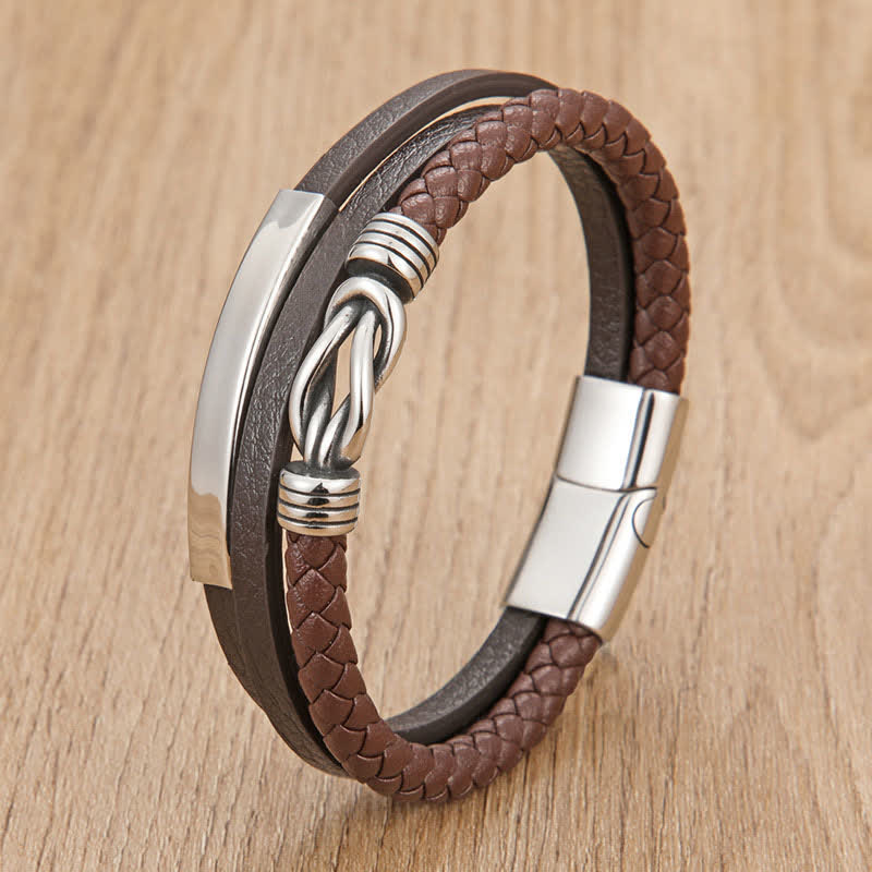 Buddha Stones Bracelet de protection géométrique tressé en cuir tressé avec fermoir magnétique - Café - 7,9–8,3 pouces (20–21 cm) - image 5