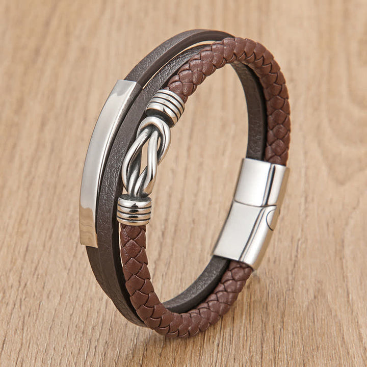 Buddha Stones Bracelet de protection géométrique tressé en cuir tressé avec fermoir magnétique - Café - 7,9–8,3 pouces (20–21 cm) - image 5