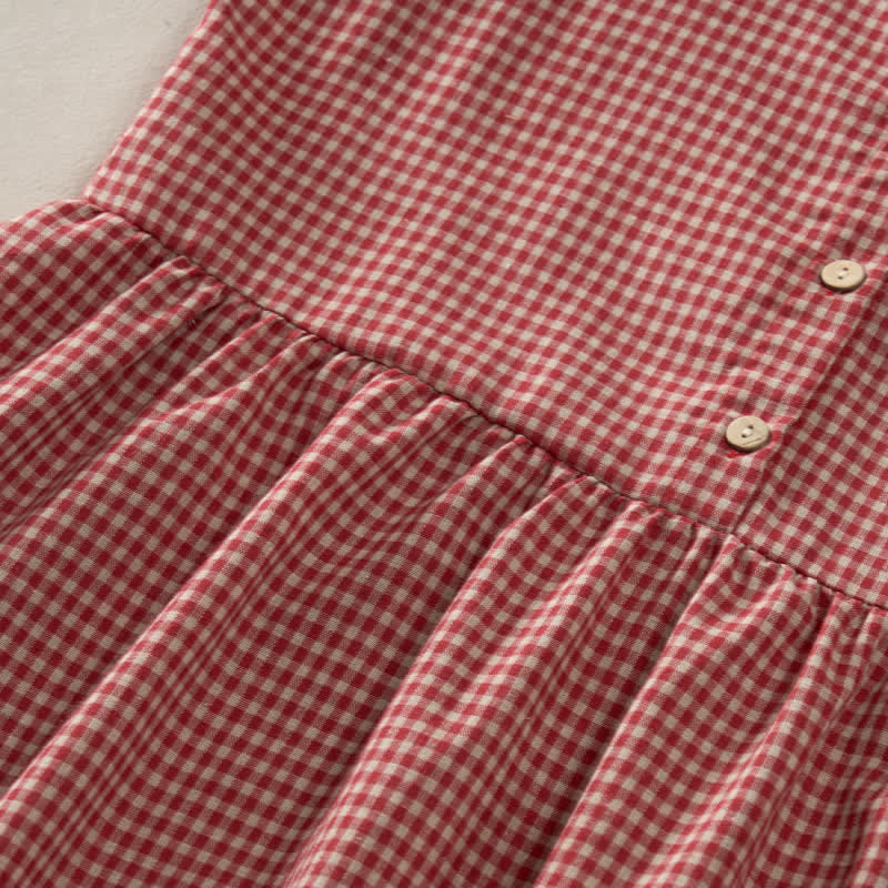 Buddha Stones Robe d'été vintage à carreaux, col rond, sans manches, en coton, avec poche, boutonnée et à manches courtes. - image 4