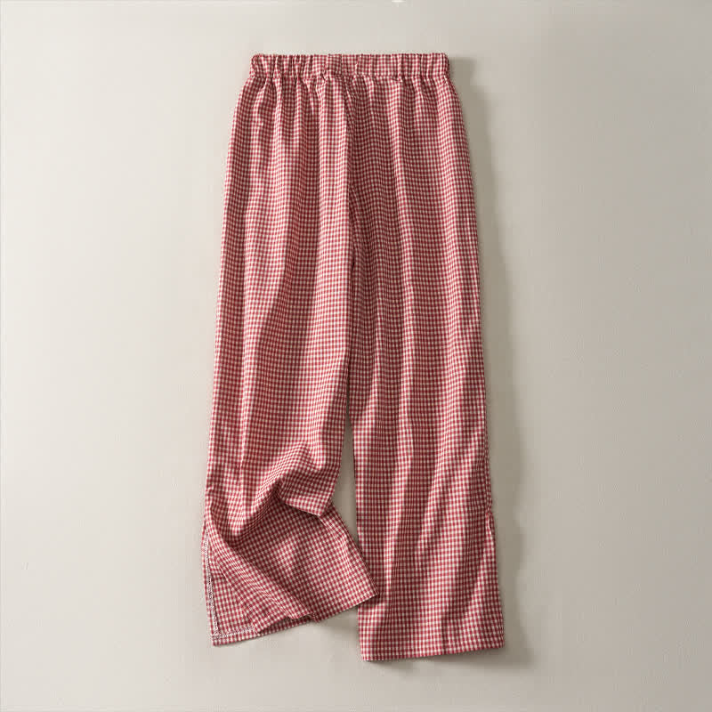 Buddha Stones Pantalon court à carreaux en coton, coupe droite, style vintage, avec cordon de serrage et poches, idéal pour le printemps et l'été. - image 1